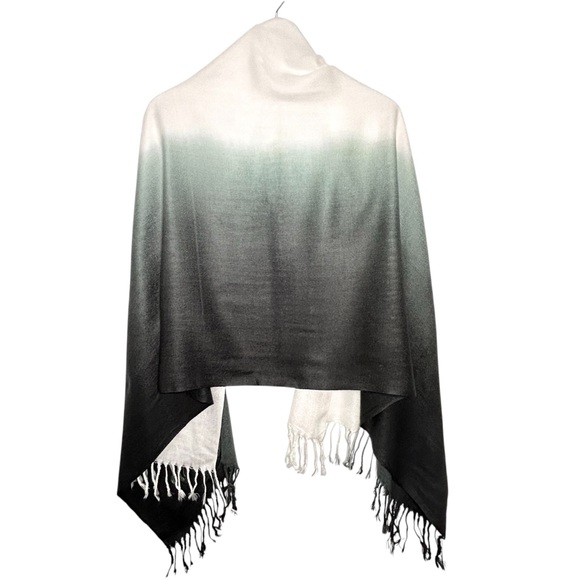 Pashmina Green White Ombre Flat Knotted Fringe Cashmere Wool Silk Scarf NWOT - Picture 6 of 16